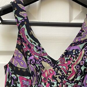 TIBI Women's Size 4 Silk V-Neck Tiered Dress Metallic Geometric Print‎